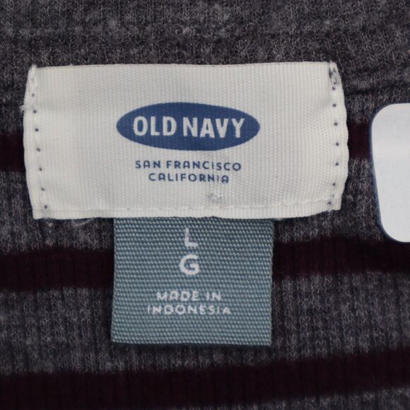 Old Navy Shirt Women L Maroon Gray Stripe Sweater Flowy Lightweight Split Bottom - Picture 2 of 16